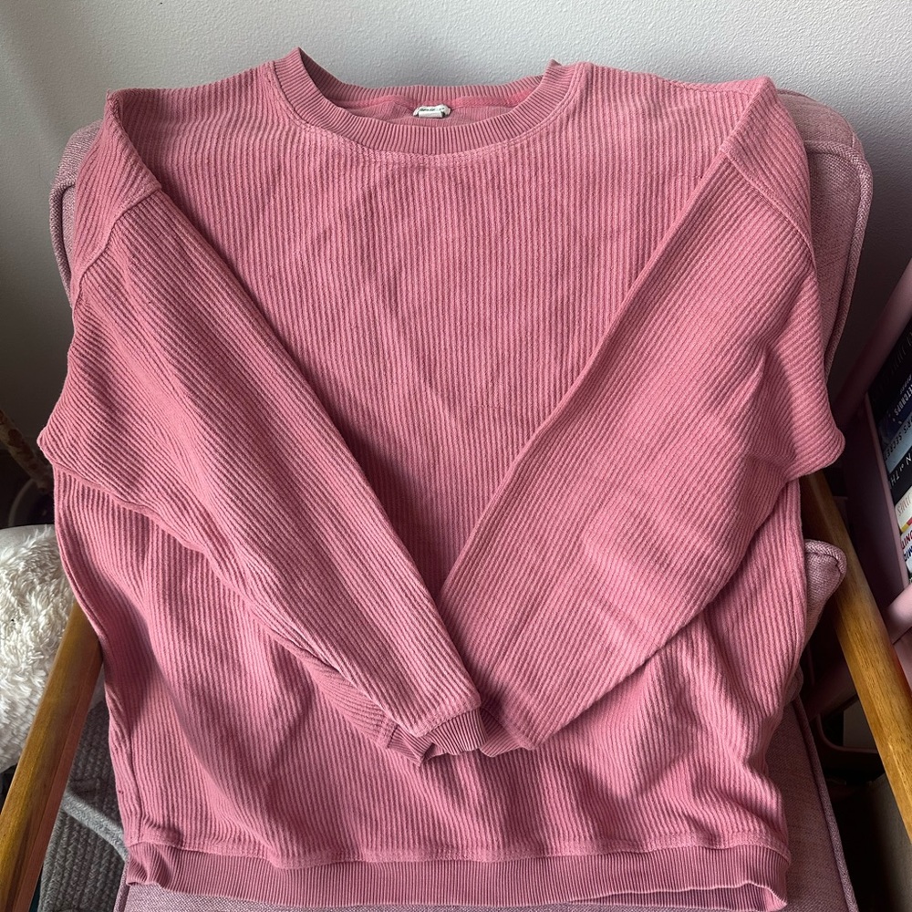 Pink Ribbed Women's Aerie Oversized Sweatshirt Size Small